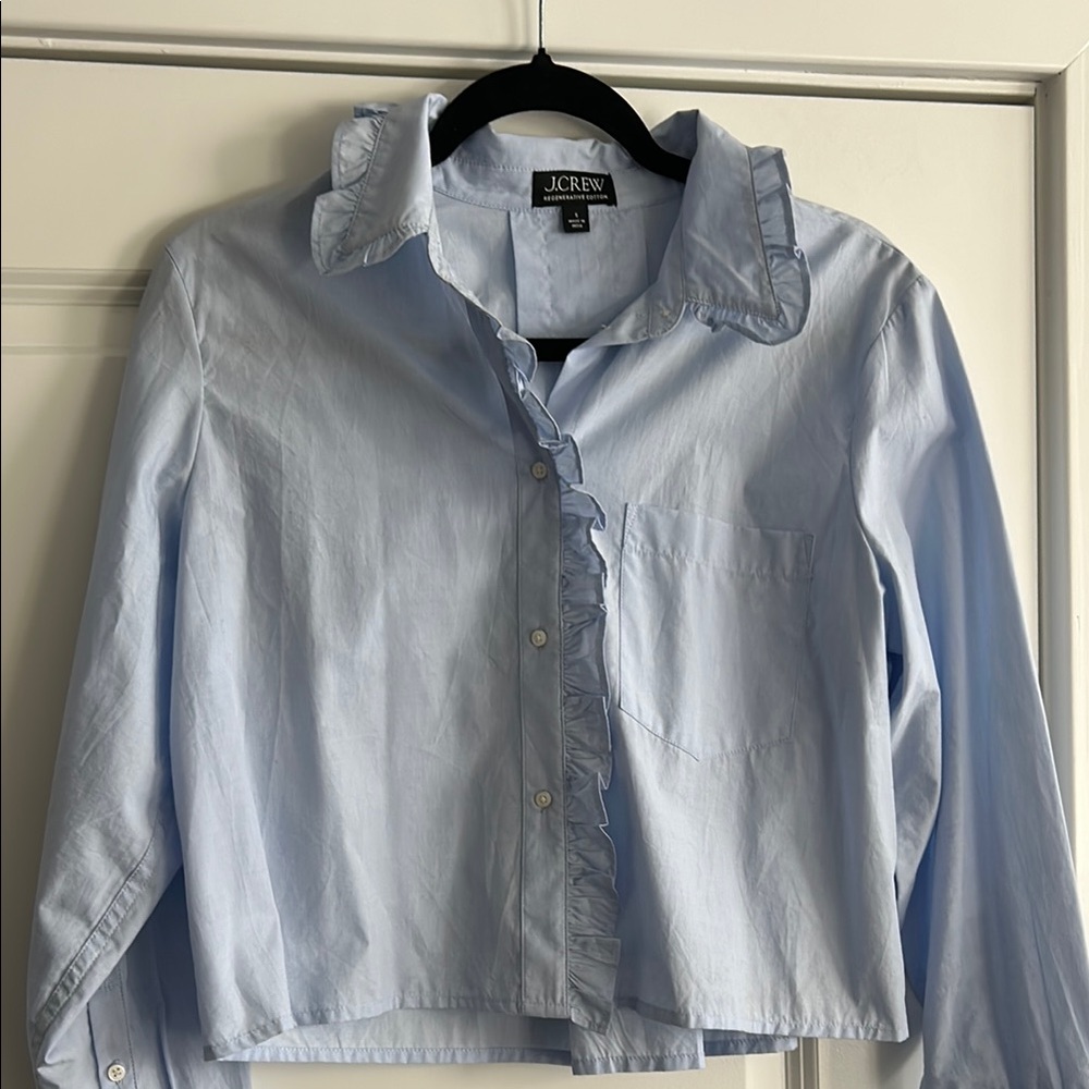 Light Blue Ruffled Button-Up Shirt - Picture 2 of 2